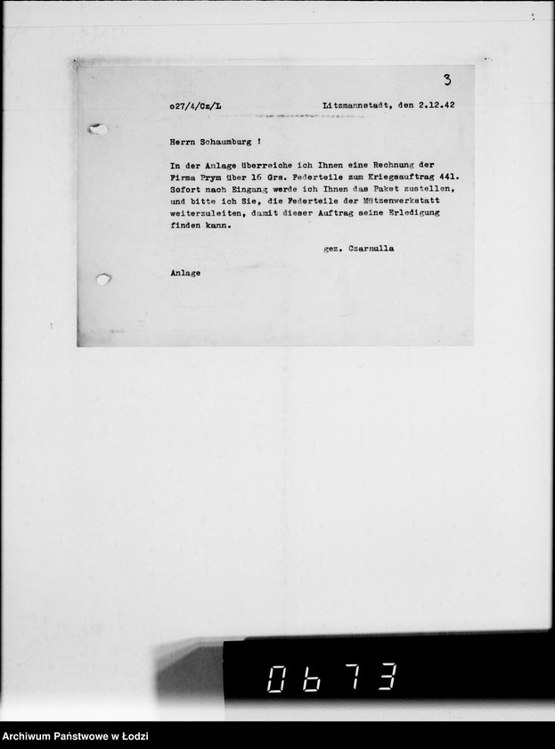 Obraz 7 z jednostki "Herrn Schaumberg.[Korespondencja wewnętrzna w sprawach realizacji zamówień, dostaw towarów i maszyn]"