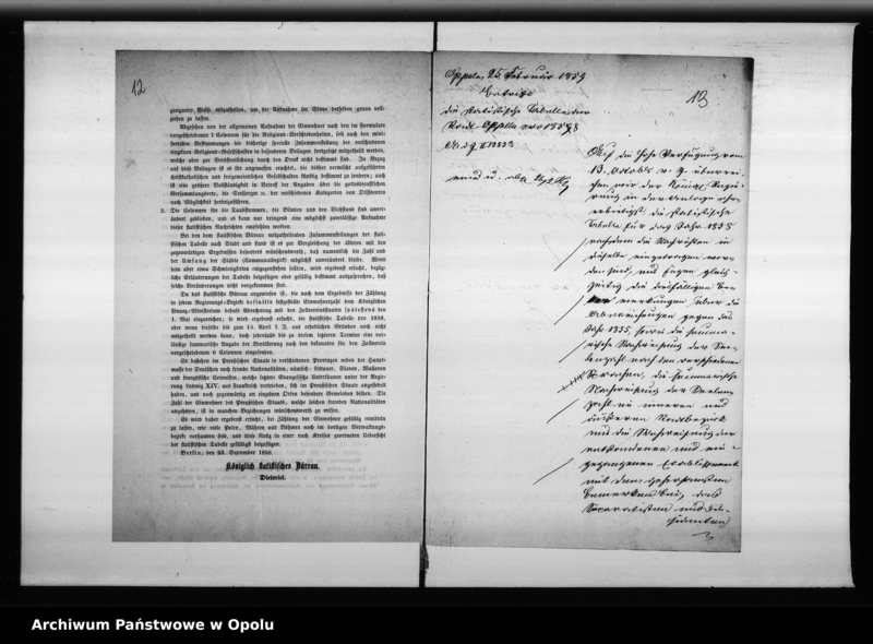 Obraz 13 z jednostki "Acta des Magistrats zu Oppeln betreffend Aufnahme und Einsendung der städtischen Tabellen von der Stadt Oppeln"