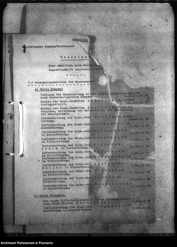 Obraz 5 z jednostki "Kreisbauamt Kempen - Wykaz prac budowlanych dla posterunków policji i urzędów"