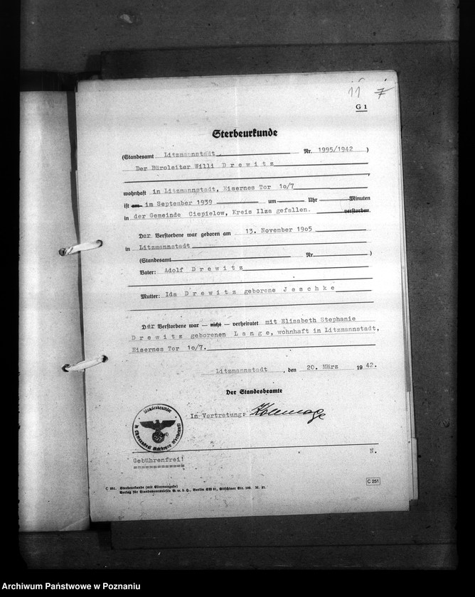 Obraz 15 z jednostki "Wykaz miejscowych Niemców, którzy zginęli w 1939 roku. Kreis Litzmannstadt (Łódź)"