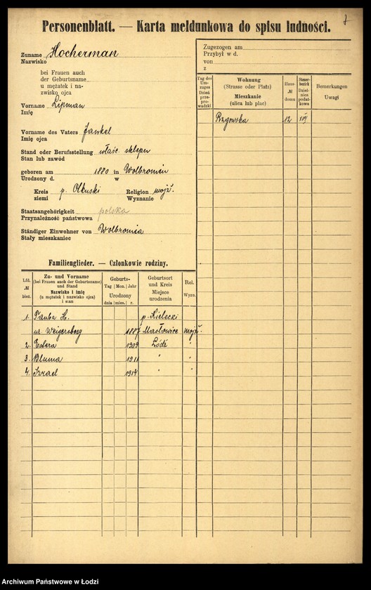 Obraz 9 z jednostki "[Spis ludności Łodzi] Hocherman - Hoferman"