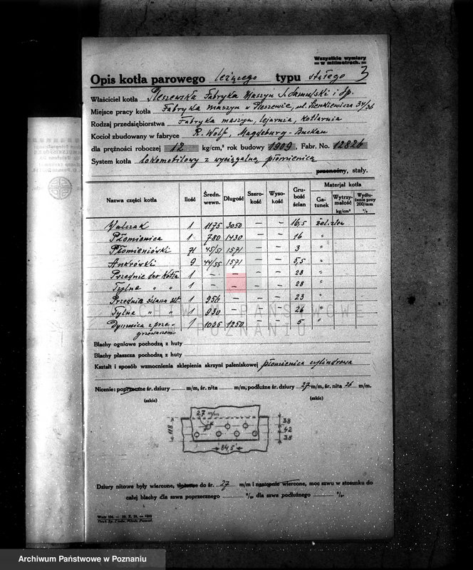 Obraz 7 z jednostki "Pleszewska Fabryka Maszyn S. Samulski i Spółka Pleszew nr fabr. kotła 12826 nr woj. kotła 4986"