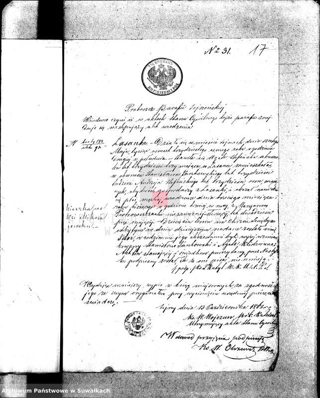 image.from.unit.number "Anneksa do Akt Zaślubionych Parafii Wigierskiej z Roku 1865."