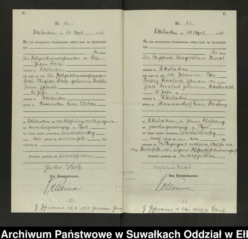 Obraz 14 z jednostki "Sterbe=Haupt=Register des Königlichen Preussischen Standes-Amtes Nikolaiken Kreis Sensburg"