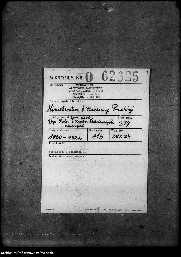 Obraz 2 z jednostki "Sprawy osobowe Departamenu Rolnictwa i Dóbr Państwowych emeryci"