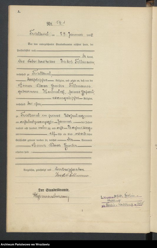 image.from.unit.number "Księga urodzeń USC Mieroszów (Friedland) 1898"