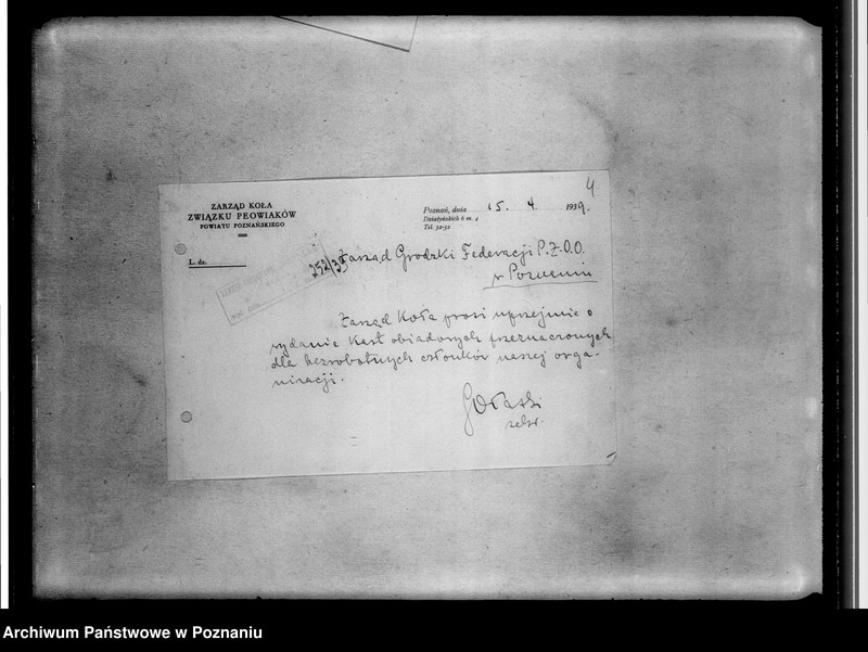 image.from.unit.number "Korespondencja z Zarządem Koła Związku Powiatów powiatu poznańskiego: skład zarządu, korespondencja w sprawie wydania bonów obiadowych dla bezrobotnych członków związku - sprawy finansowe"