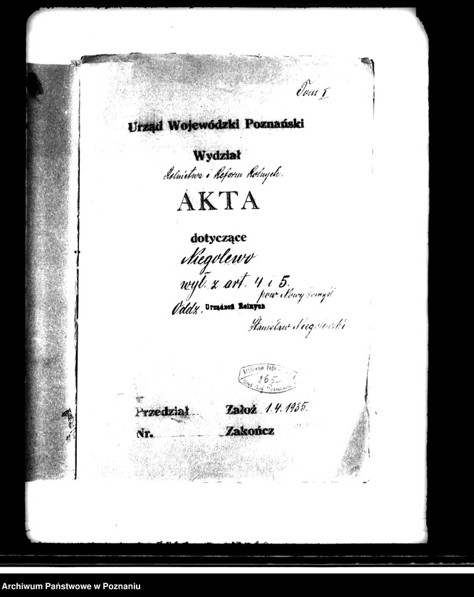 Obraz 4 z jednostki "Majątek Niegolewo powiatu nowotomyskiego wyłączenie z art. 4 i 5 ustawy o wykonaniu reformy rolnej - Stanisław Niegolewski"