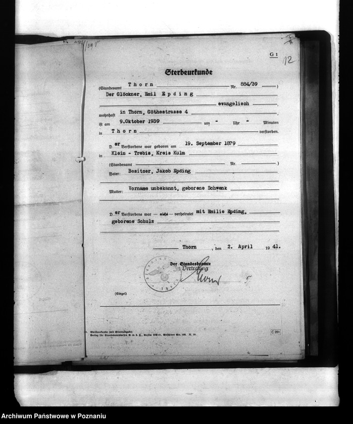 Obraz 16 z jednostki "Wykaz miejscowych Niemców, którzy zginęli w 1939 roku (pow) Thorn (Toruń)"