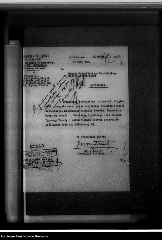 image.from.unit.number "Zatwierdzenie zakładu przemysłowego fabryki przetworów roślinnych Ignacy Pazoła w Poznaniu ul. Kościelna 52"