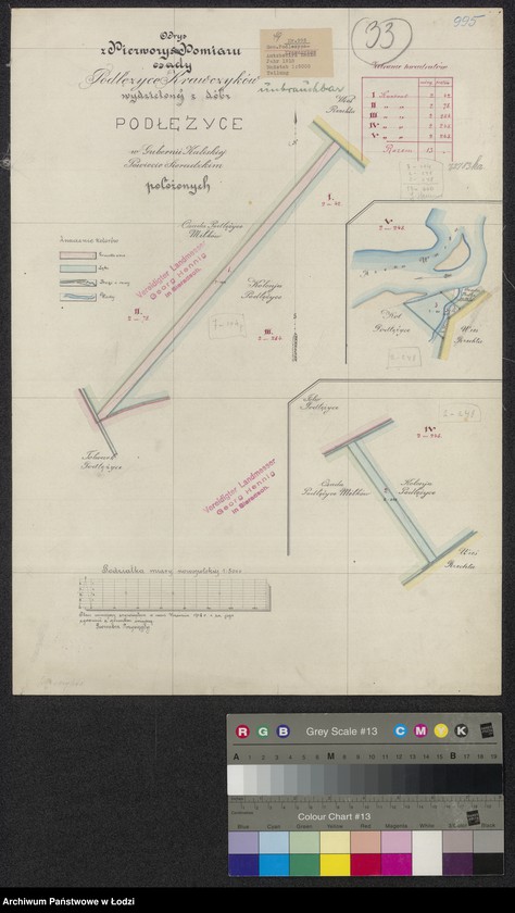 Obraz 1 z jednostki "Odrys z pierworysu pomiaru osady Podłężyce Krawczyków wydzielonej z dóbr Podłężyce w Guberni Kaliskiej powiecie sieradzkim położonych"