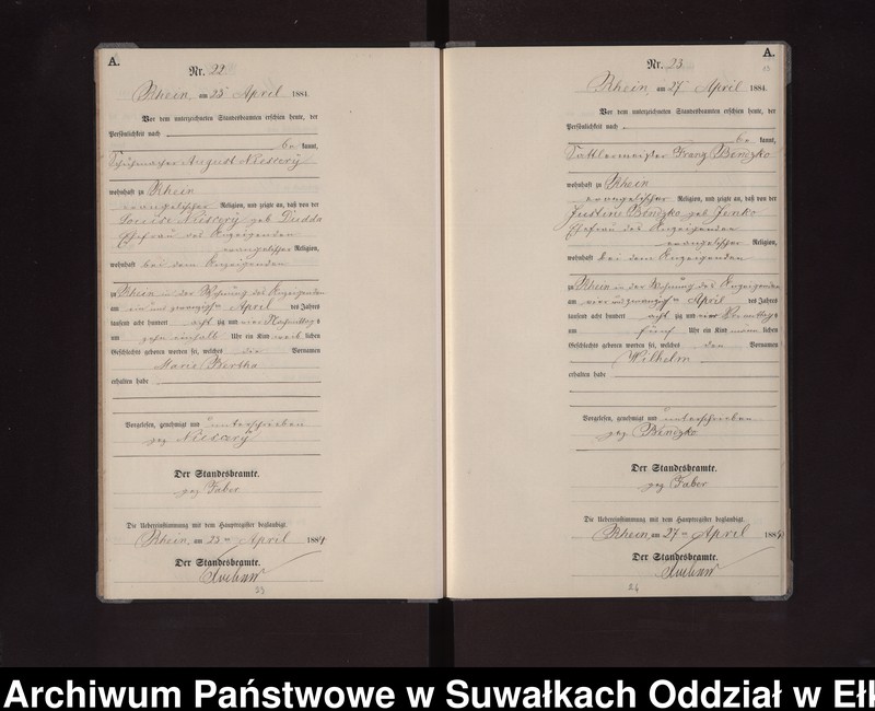 image.from.unit.number "Geburts-Neben-Register des Preussischen Standes-Amtes Rhein Kreis Loetzen"