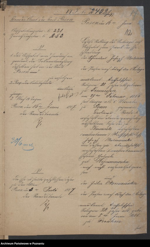 Obraz 14 z jednostki "Die von den Verlobten zum Aufgebot beigebrachten Urkunden pro 1877"