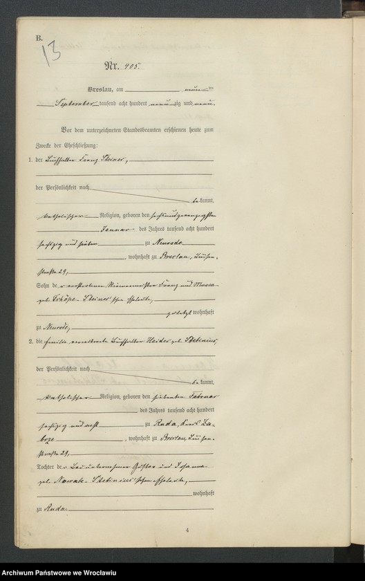 image.from.unit.number "Heiraths-Haupt-Register Breslau IV 1899 Band 3"