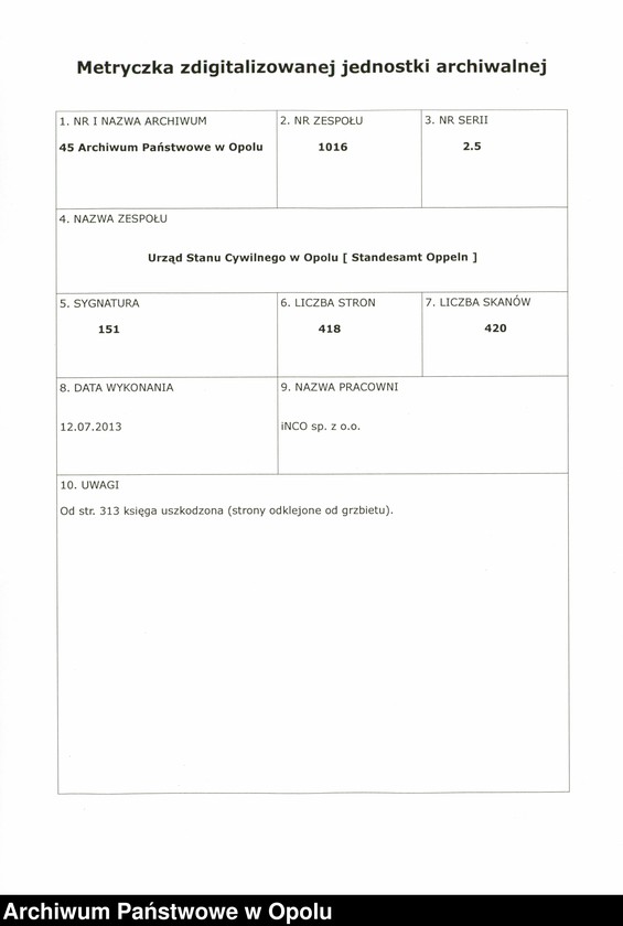 Obraz 2 z jednostki "Urząd Stanu Cywilnego w Opolu 1900 Rejestr zgonów Księga Miejscowa Nr 392 do 807"