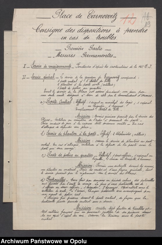 Obraz 19 z jednostki "/Plany obrony poszczególnych garnizonów przez oddziały wojsk francuskich na Górnym Śląsku na wypadek alarmu/"