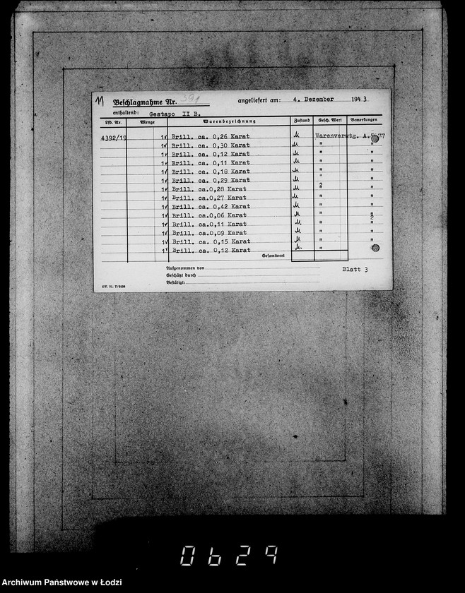 Obraz 15 z jednostki "Gestapo 200-400 [Kartoteka skonfiskowanego majątku ruchomego u Żydów]"