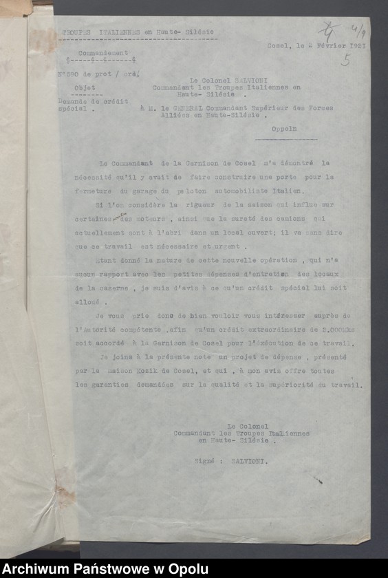 Obraz 7 z jednostki "Service du Genie-Casenement-Cantonnement  /Korespondencja i zarządzenia z zakresu rozlokowania wojska, przydziały koszar/ 4.02.- 10.09.1921"