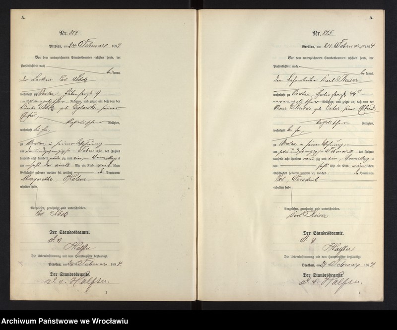 image.from.unit.number "Geburts-Haupt-Register Breslau II 1894 Band 3"