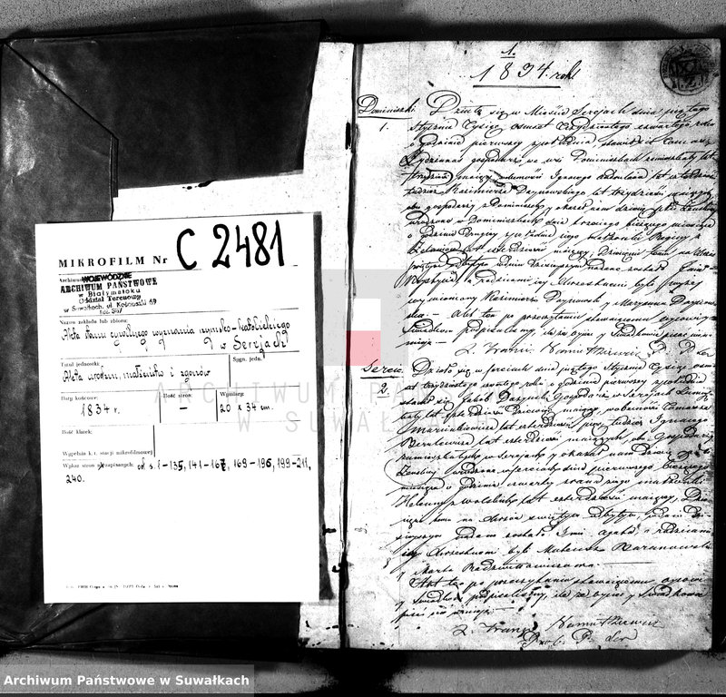 image.from.unit.number "Duplikat aktów urodzonych, zaślubionych i zmarłych w parafii sereyskiey w dekanacie łoździejskim z roku 1834"