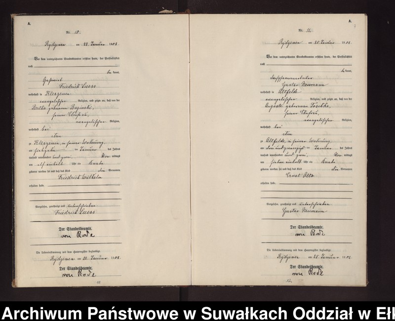 image.from.unit.number "Geburts-Neben-Register des Preussischen Standes-Amtes Rydzewen Kreis Lötzen"