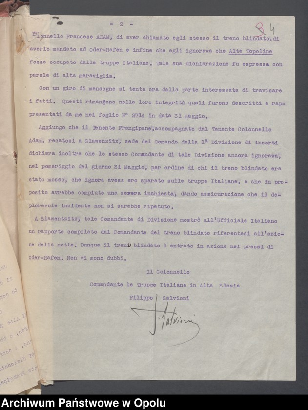 Obraz 6 z jednostki "Entrees-Pieces emanant des autorites Subordonnees-Evenements /Korespondencja od jednostek podległych w sprawie zdarzenia z miesiąca VI.1921/ 1-25.06.1921"