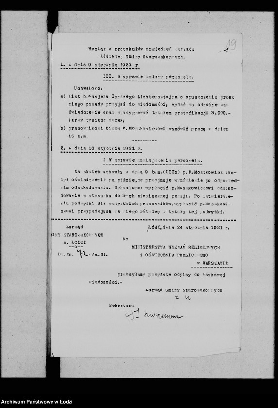 Obraz 19 z jednostki "Sprawy urzędników kancelarii i służby cmentarnej"