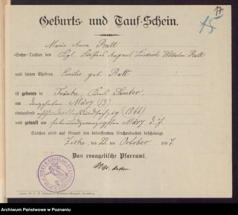 Obraz 19 z jednostki "Die von den Verlobten beigebrachten Urkunden zur Eheschliessung pro 1898"