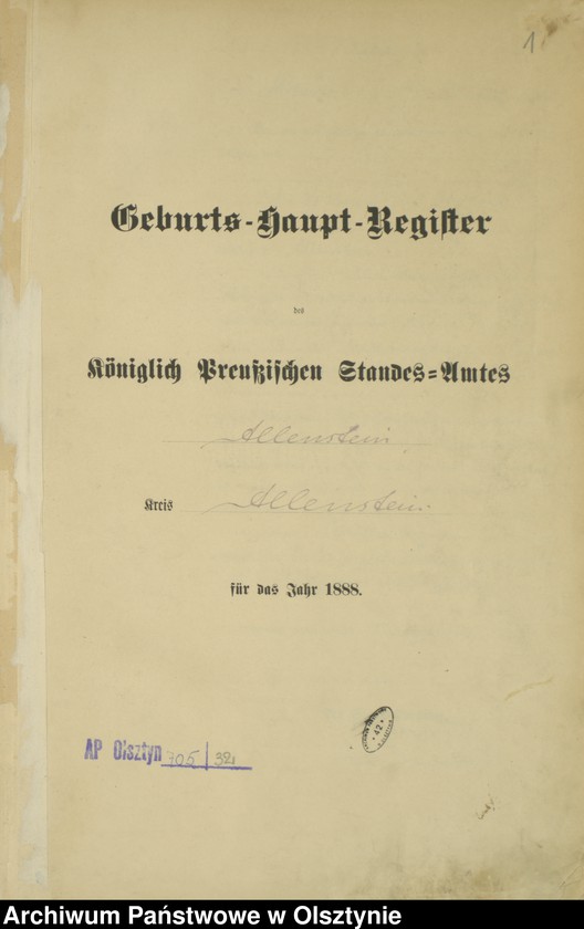 image.from.unit.number "Geburts-Haupt-Register Tom I,Nr 1 - 400"