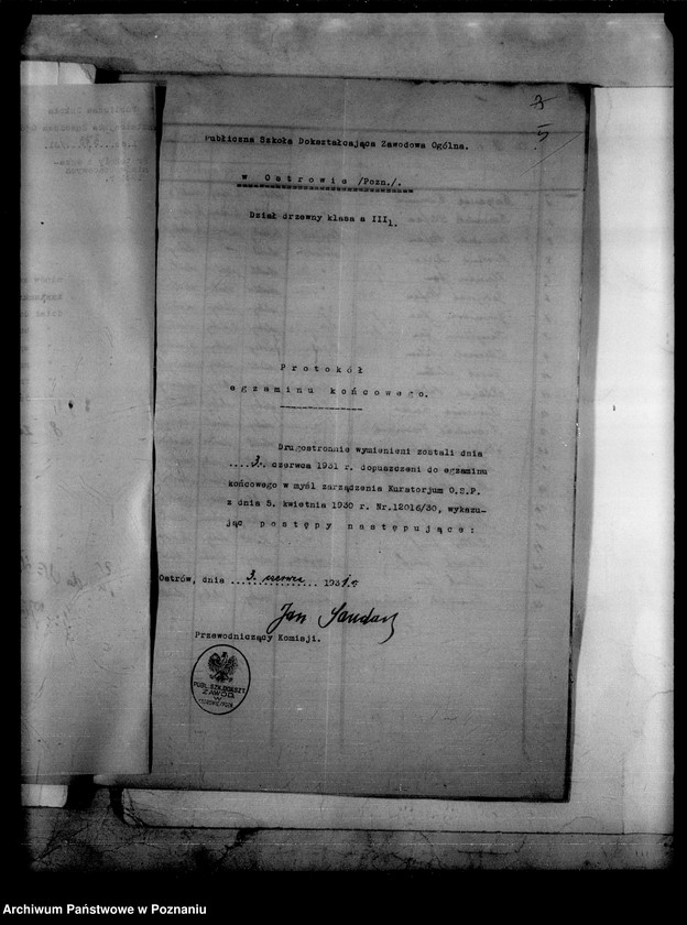 Obraz 8 z jednostki "Publiczna Szkoła Dokształcająca Zawodowa Ogólna- Ostrów Wielkopolski [protokoły z egzaminu końcowego]"