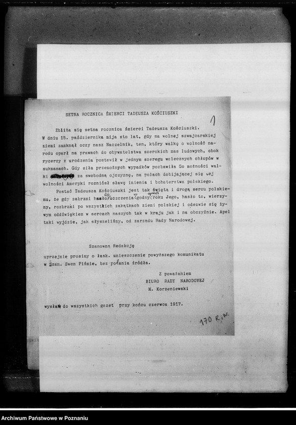 Obraz 4 z jednostki "Potwierdzenie otrzymanych składek pieniężnych na fundusz Kościuszkowski i inne komunikaty związane z funduszem [Wycinki prasowe]"