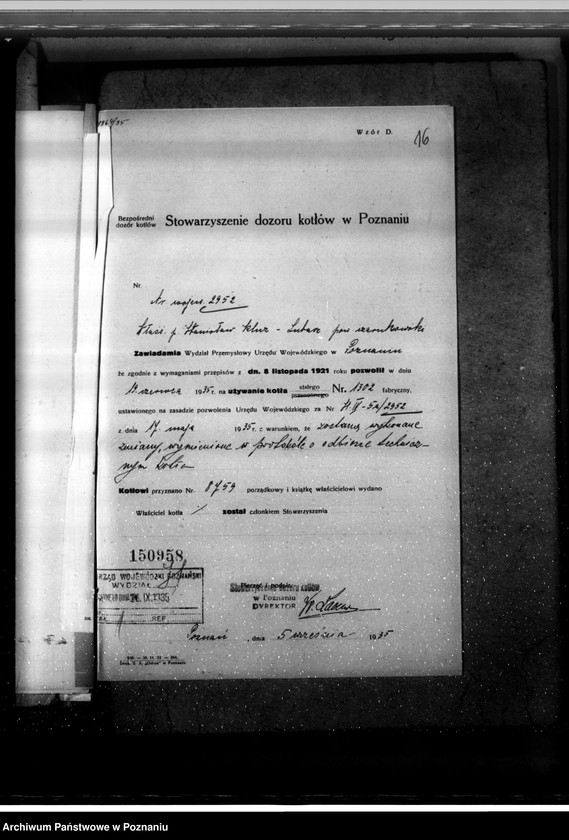 Obraz 19 z jednostki "Fabryka dywanów i chodników w Lubaszu pow. czarnkowski - St. Kluz nr fabryczny kotła 3102 nr woj. kotła 2952"