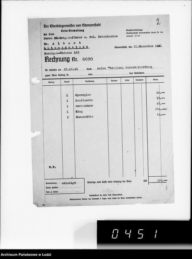 Obraz 17 z jednostki "Einnahme Anweisungen. [Sprzedaż przedmiotów skonfiskowanych]"