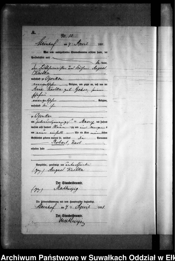 image.from.unit.number "Geburts-Neben-Register des Preussischen Standes-Amtes Gr. Strengeln Kreis Angerburg"