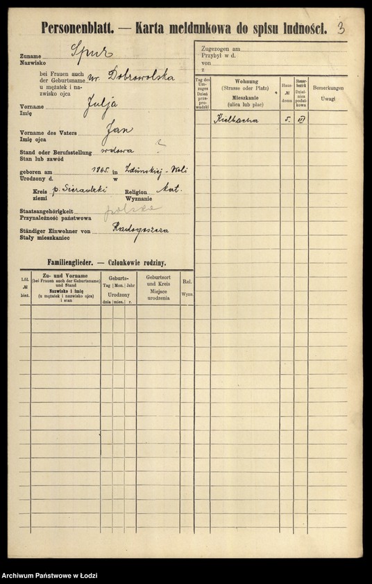 Obraz 5 z jednostki "[Spis ludności Łodzi] Szpulińska-Szron"
