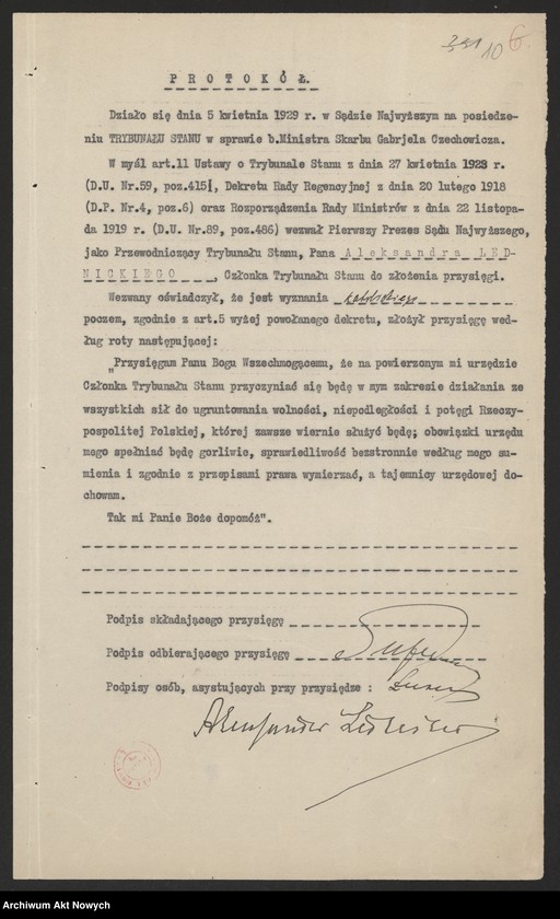 image.from.unit.number "Akta Trybunału Stanu. Akta b. Ministra Skarbu Gabriela Czechowicza."