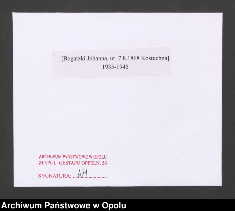 Obraz 2 z jednostki "[Bogatzki Johanna, ur. 7.8.1868 Kostuchna]"