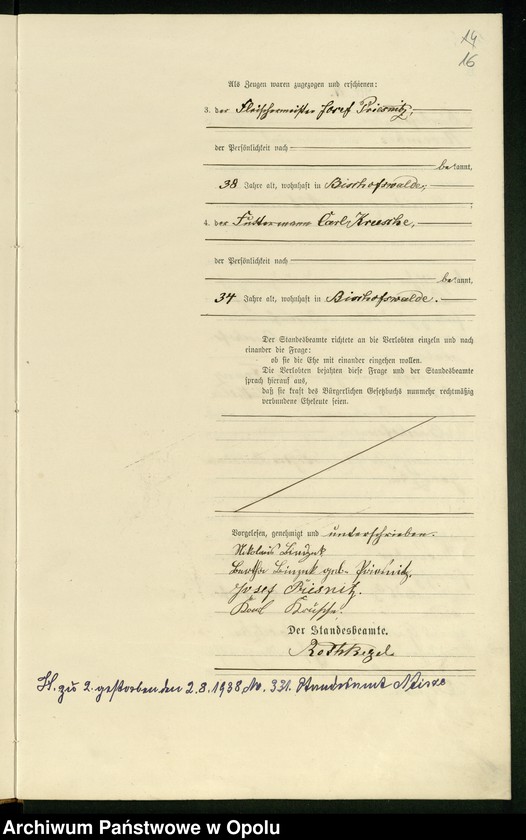 Obraz 20 z jednostki "Heiraths-Haupt-Register des Standsamts Bischofswalde pro 1901"