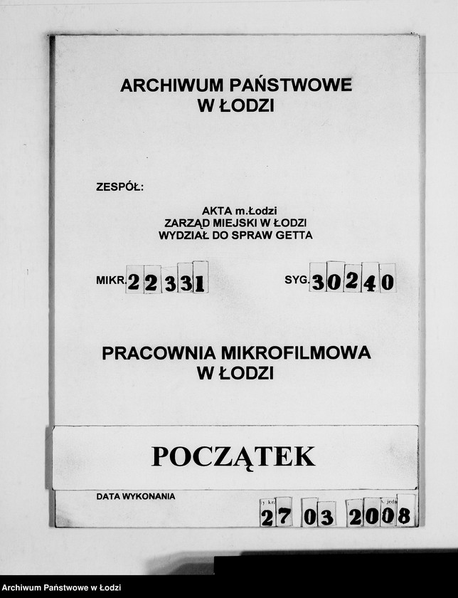 Obraz 1 z jednostki "Wareneingangsmeldungen. [Getto - Bałucki Rynek]"