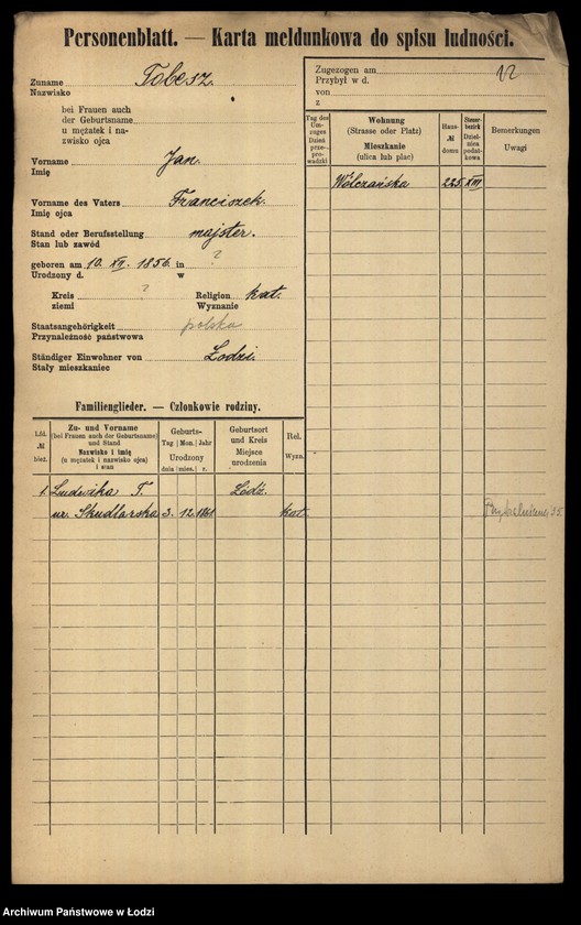 Obraz 14 z jednostki "[Spis ludności Łodzi] Tober - Tomański"