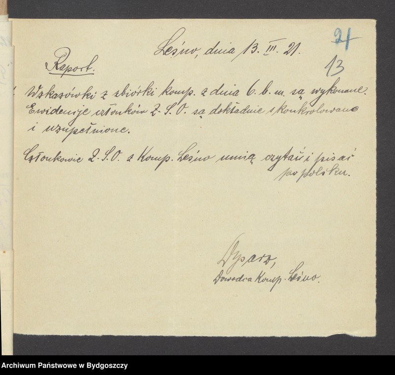 image.from.unit.number "Raporty Baonów do Komendy Powiatowej w Chojnicach o pracach oświatowych [wykładach i odczynach]"