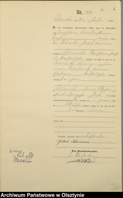image.from.unit.number "Geburts-Haupt-Register Tom II,Nr 400 - 765"