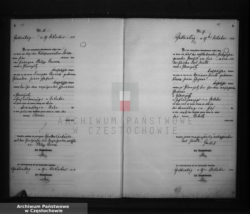 image.from.unit.number "Geburts - Neben Register der Standesamt Guttentag für der Jahre 1874."