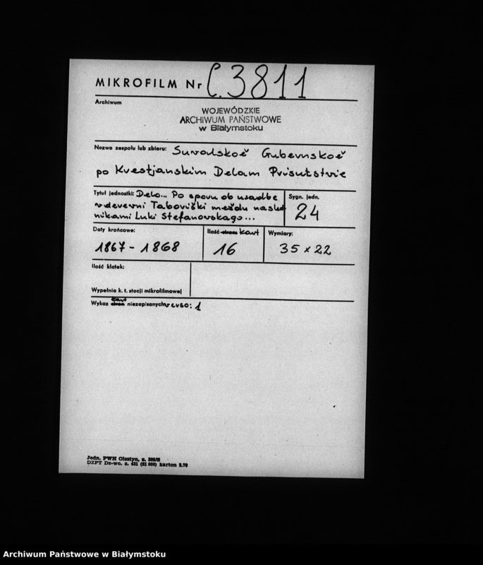 image.from.unit.number "Delo… Po sporu ob. Usadbe v derevni Taboriski meždu naslednikami Luki Stepanovskago / gm. Kalwaria, pow. Kalwaria /"