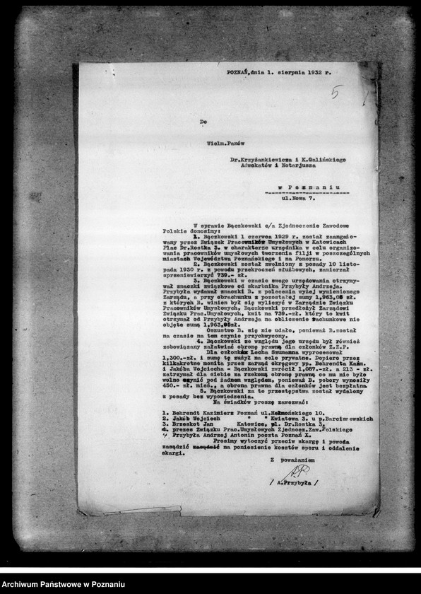 Obraz 9 z jednostki "Sprawa sporna - Zjednoczenie Zawodowe Polskie c/a Bączkowski- akta procesowe"