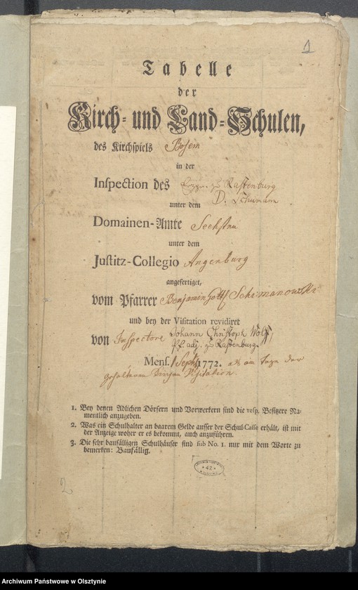 image.from.unit.number "Tabelle der Kirch und Land Schulen des Kirchspiels Bosemb"