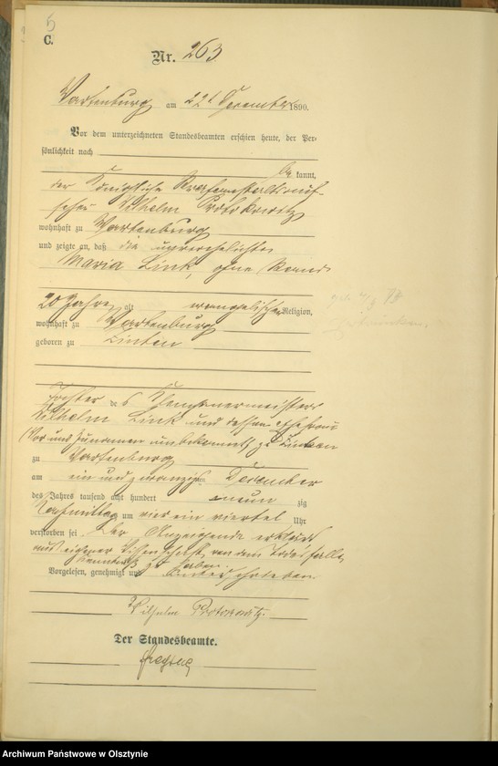 image.from.unit.number "Sterbe-Haupt-Register Tom II,Nr 260 - 268"