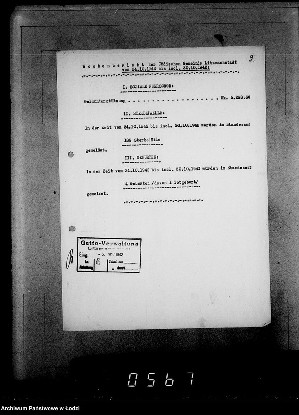 Obraz 13 z jednostki "Wöchentliche (monatliche) Tätigkeitsberichte des Ältesten der Juden"