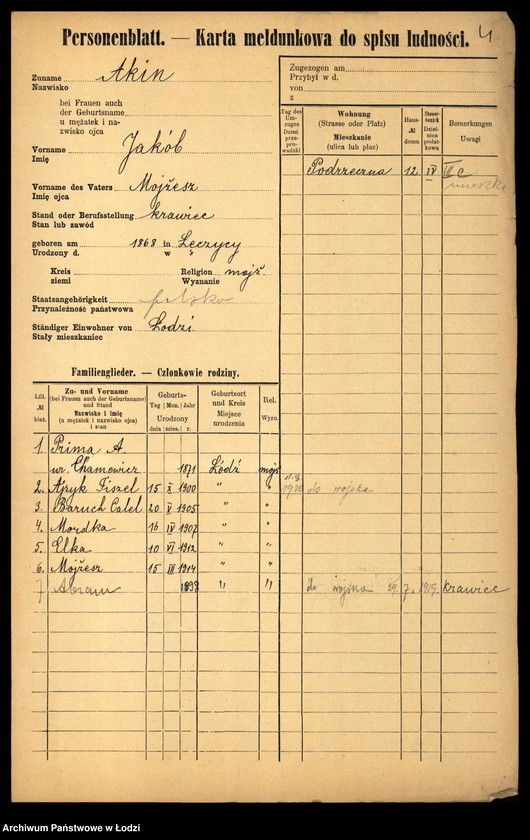 Obraz 6 z jednostki "[Spis ludności Łodzi] Akimow - Alperin"