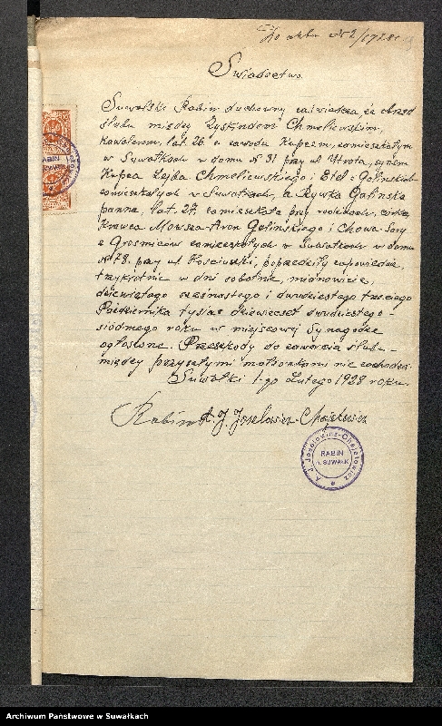 image.from.unit.number "Dowody do aktów ślubu Suwalskiego Okręgu Bożniczego 1928 rok"